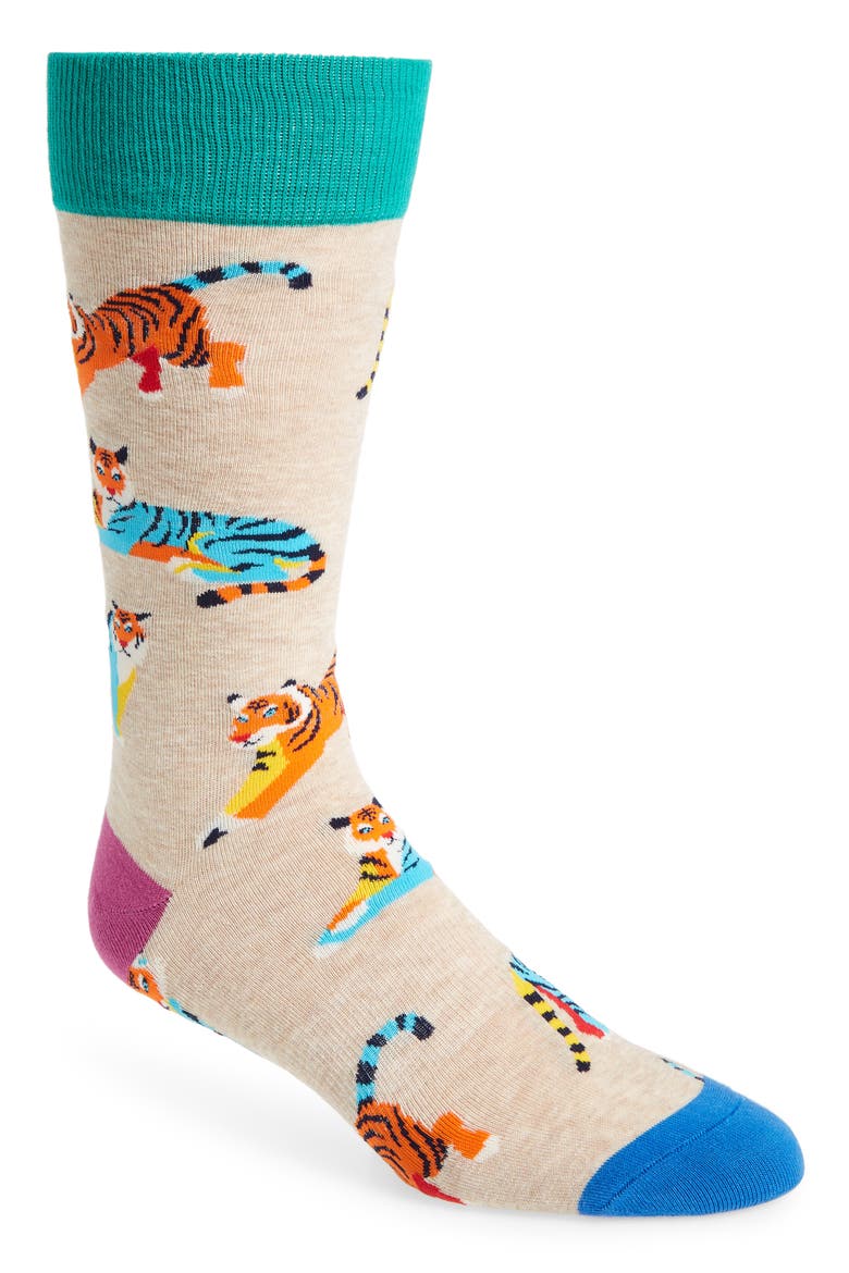 Tiger Socks, Main, color, BEIGE MULTI