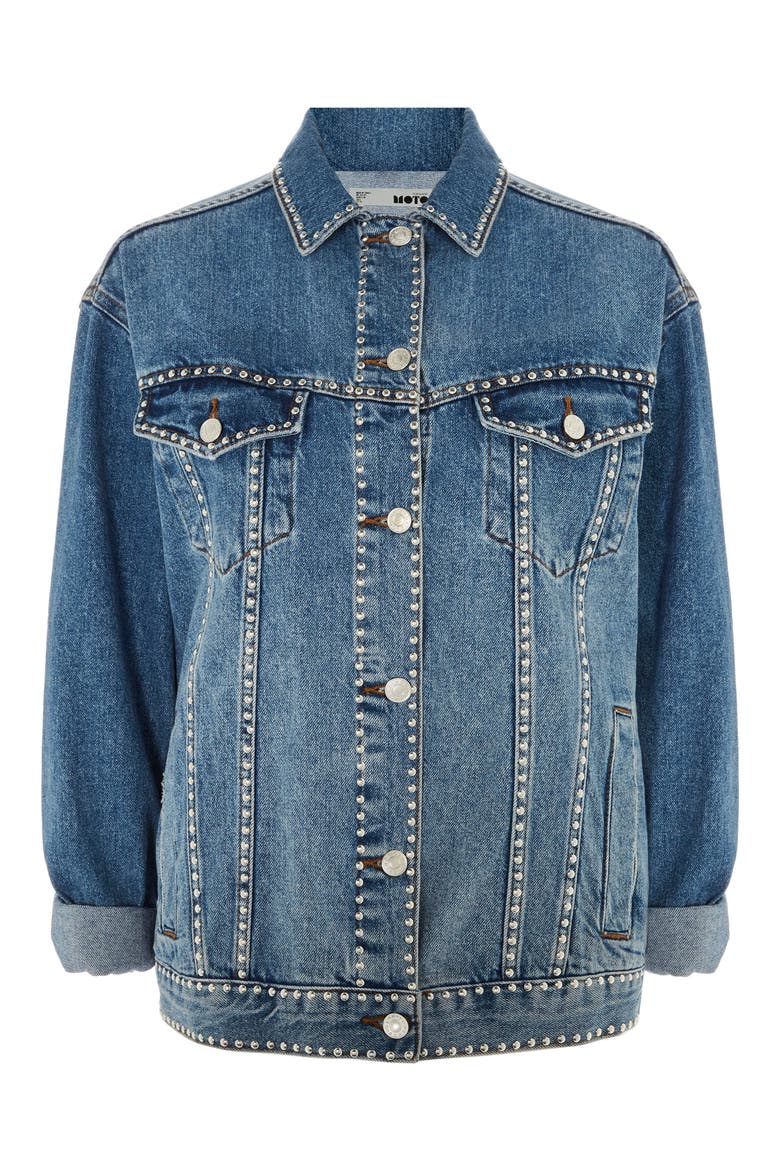 Studded Denim Jacket, Alternate, color, MID DENIM