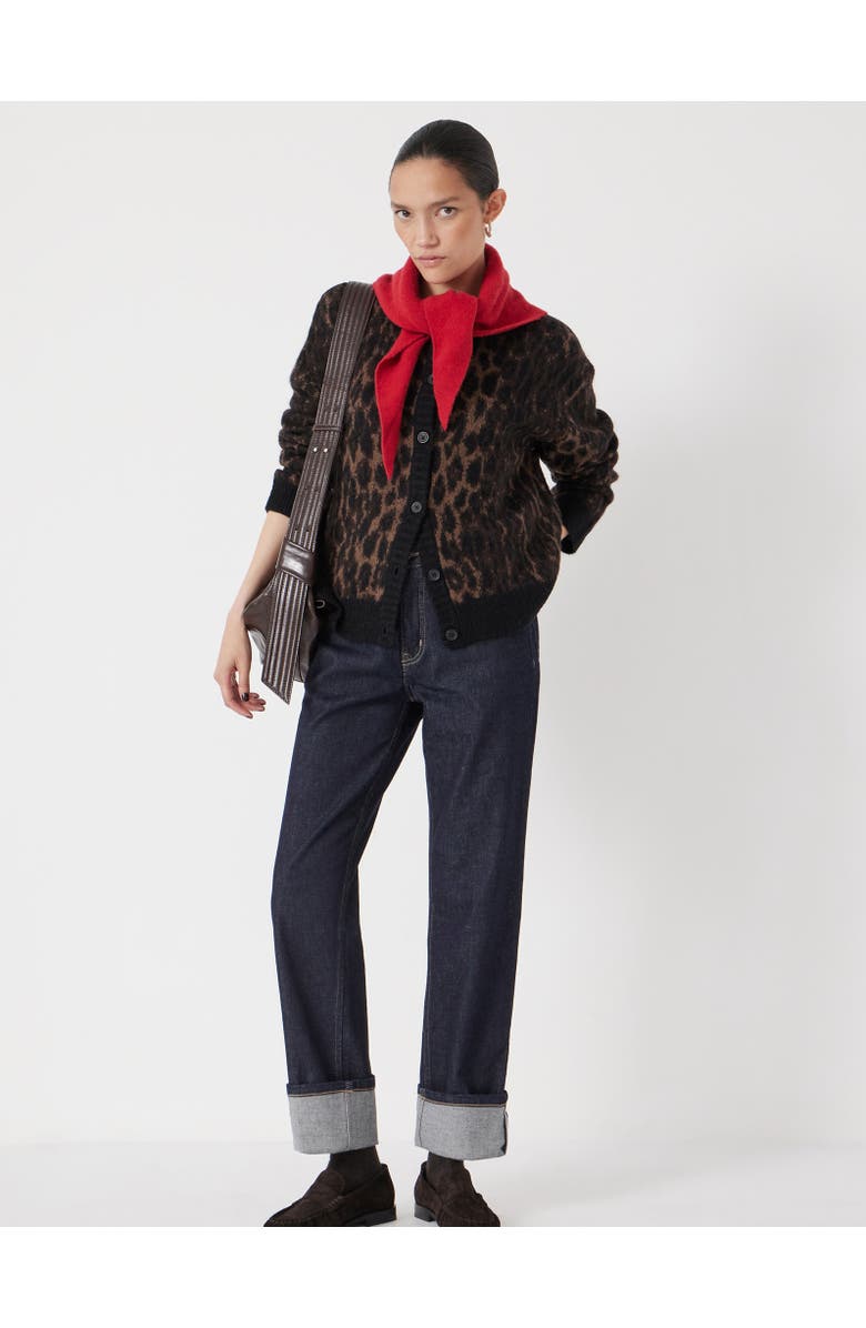 Hush Animal Jacquard Cardigan With Mohair, Alternate, color, Black Brown Animal