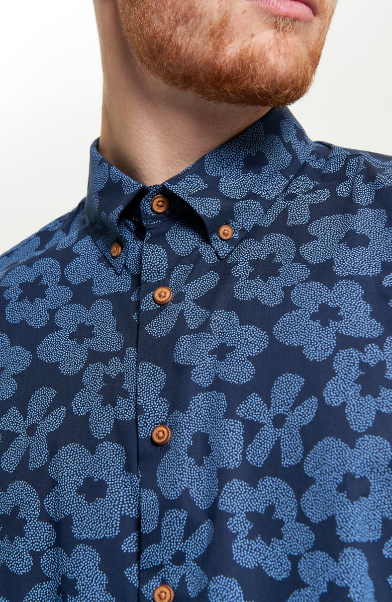 Ben Sherman Stippled Floral Short Sleeve Organic Cotton Button-Down Shirt, Alternate, color, 