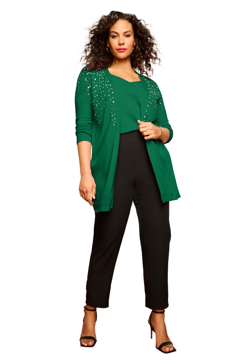 Embellished Cardigan, Main, color, EMERALD RHINESTONE BURST