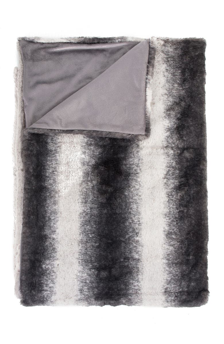 LUXE Irving Faux Fur Throw Blanket, Main, color, Charcoal/White