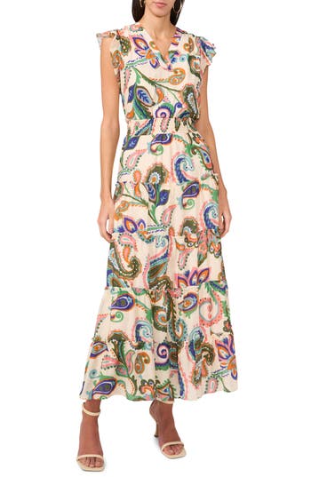 Halogen ® Flutter Sleeve Tiered Maxi Dress