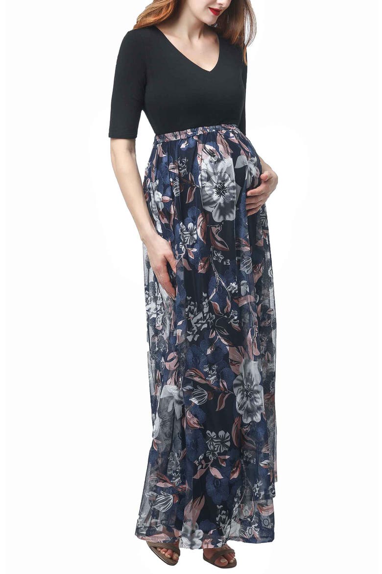 Annabelle V-Neck Mesh Print Maternity Maxi Dress, Alternate, color, Multicolored
