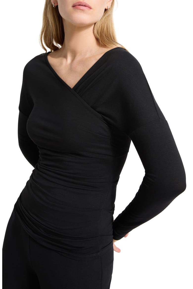 Jisoo Ruched Surplice Neck Jersey Top, Alternate, color, BLACK