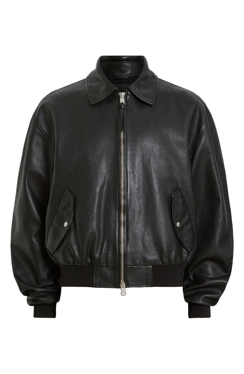 AllSaints Marco Leather Bomber Jacket, Alternate, color, Vintage Black