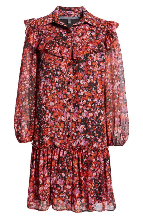 Julia Jordan Floral Print Ruffle Long Sleeve Shirtdress In Black Multi