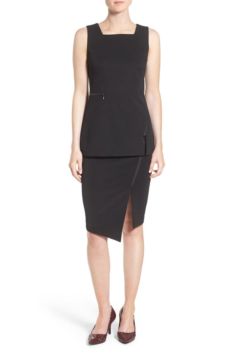 Asymmetrical Zip Pencil Skirt, Alternate, color, BLACK