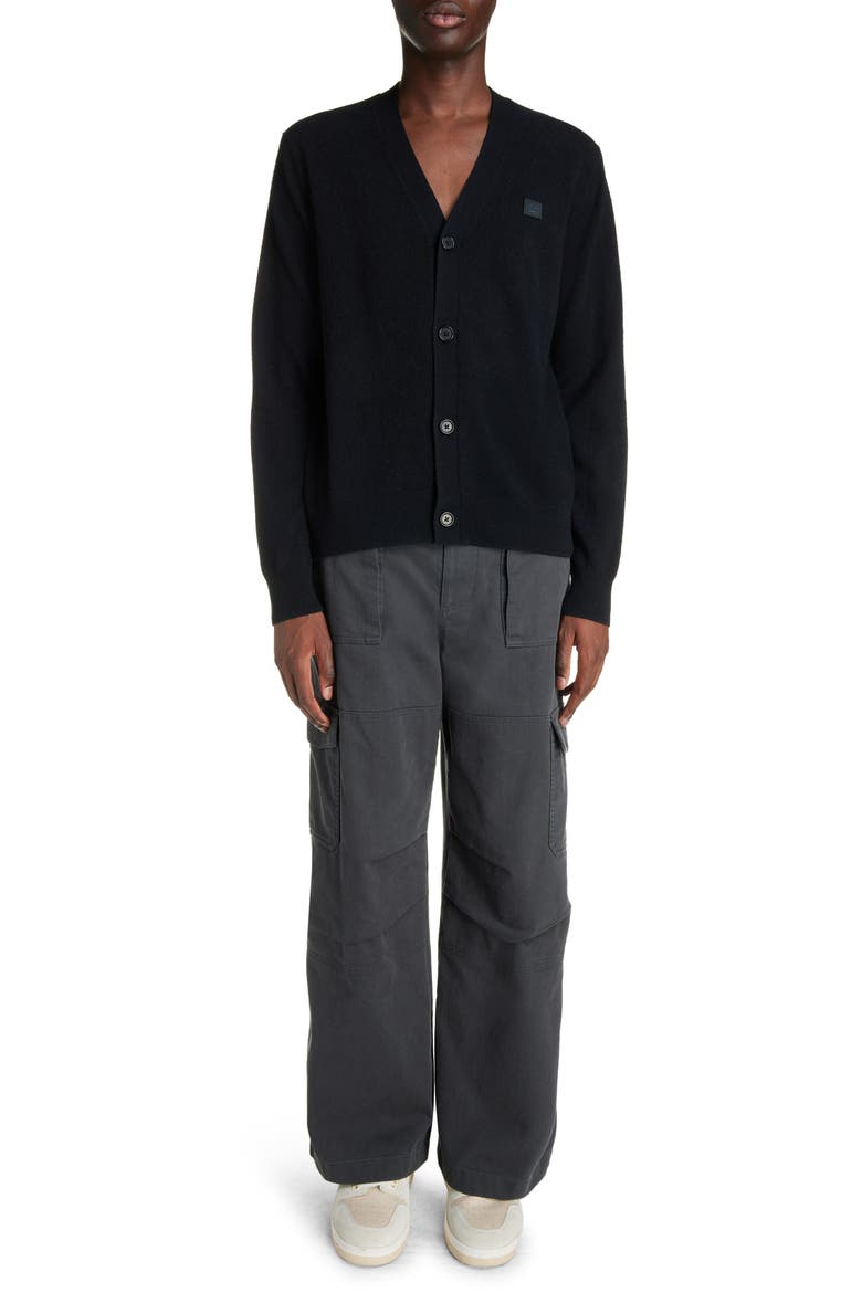 Face Logo Wool Cardigan, Alternate, color, BLACK
