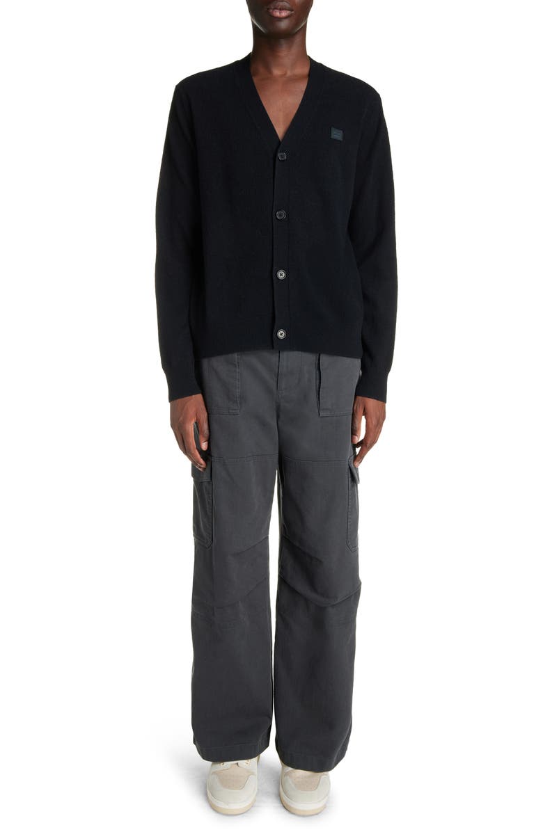 Acne Studios Face Logo Wool Cardigan, Alternate, color, 