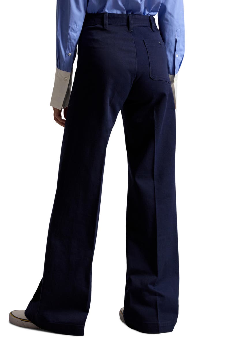 Polo Ralph Lauren High Waist Wide Leg Stretch Cotton Twill Pants, Alternate, color, Navy