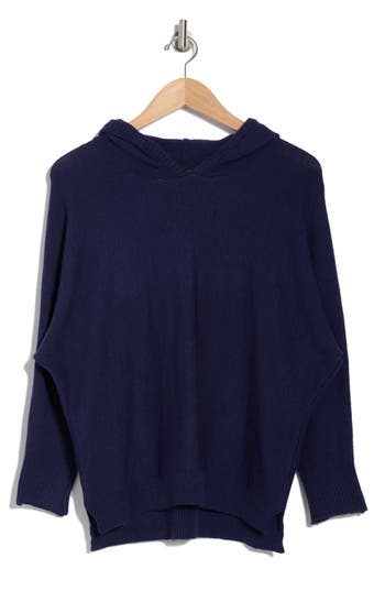 T Tahari Hooded Three Quarter Sleeve Sweater In Loyal Navy