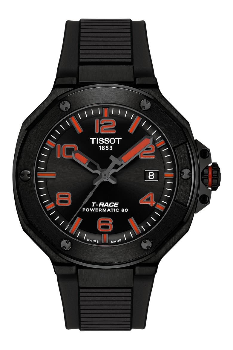 T-Race Powermatic 80 Automatic Rubber Strap Watch, 41mm, Main, color, BLACK
