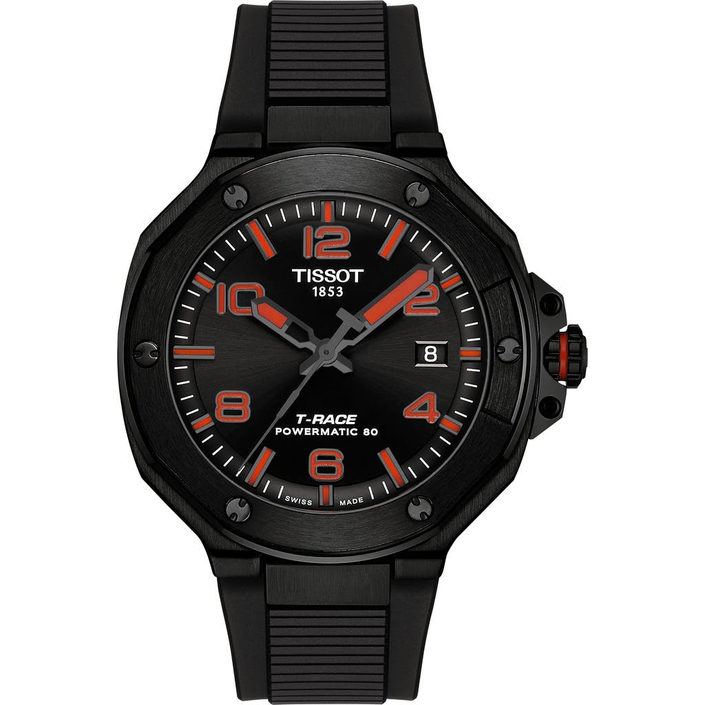 Tissot T-Race Powermatic 80 Automatic Rubber Strap Watch, 41mm in Black at Nordstrom Rack