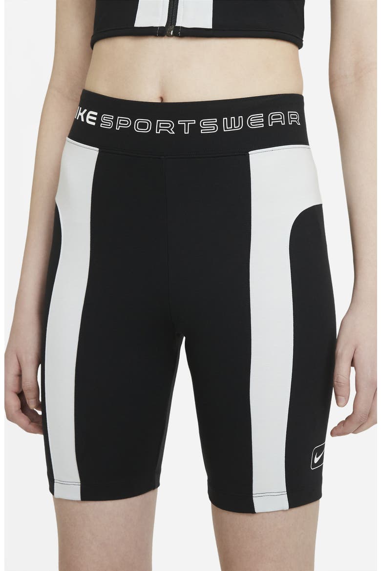 Sportswear High Waist Bike Shorts, Alternate, color, BLACK/ PURE PLATINUM/ WHITE