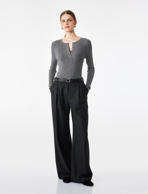 Regular Fit Henley Neck Ribbed Knit Sweater