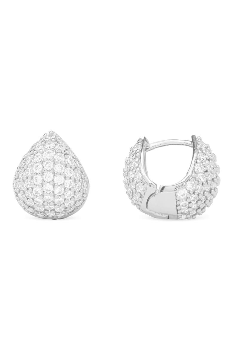 Lil Norah Pav Huggie Hoop Earrings, Main, color, SILVER-WHITE
