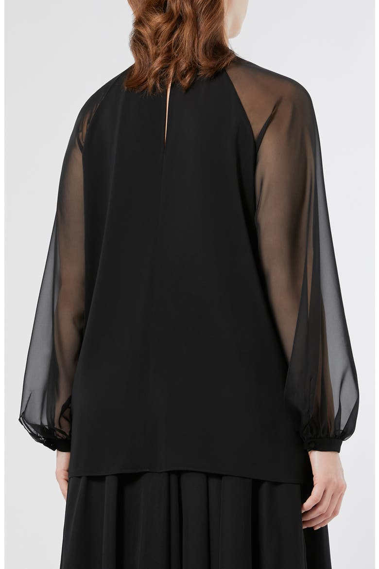 Cambusa Bead Neckline Sheer Sleeve Cady Top, Alternate, color, BLACK