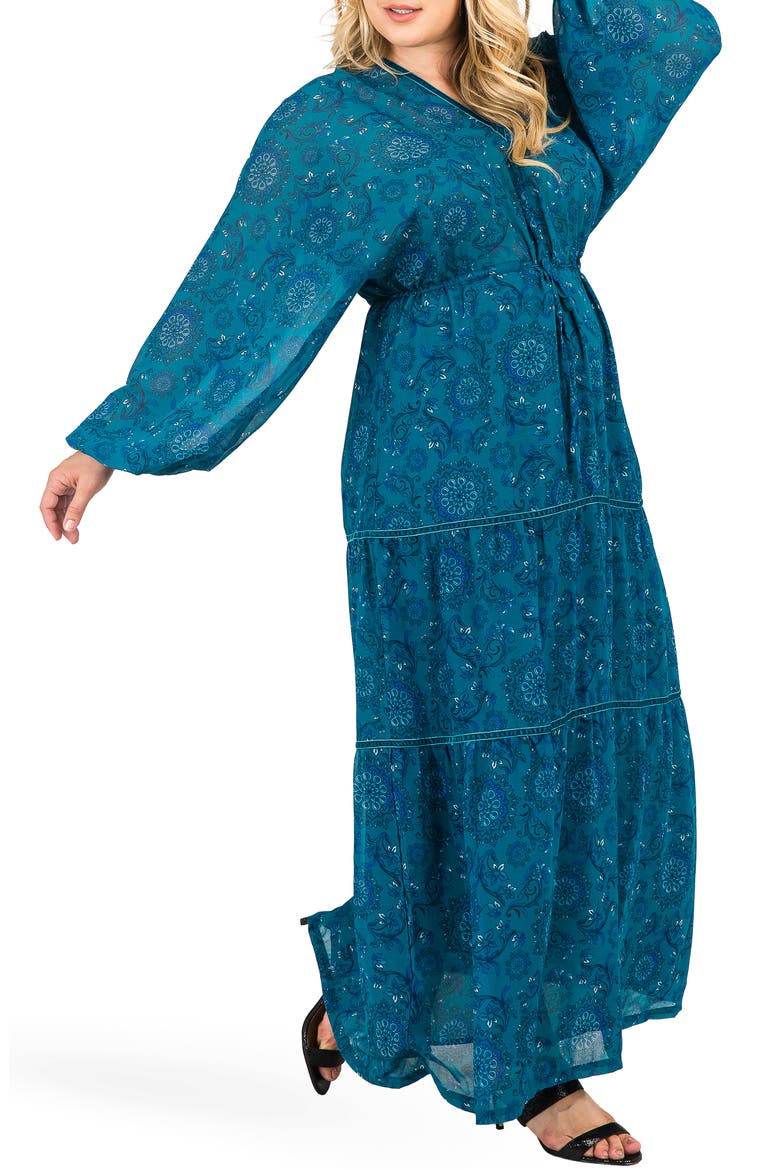 Maxine Floral Print Maxi Dress, Alternate, color, TEAL