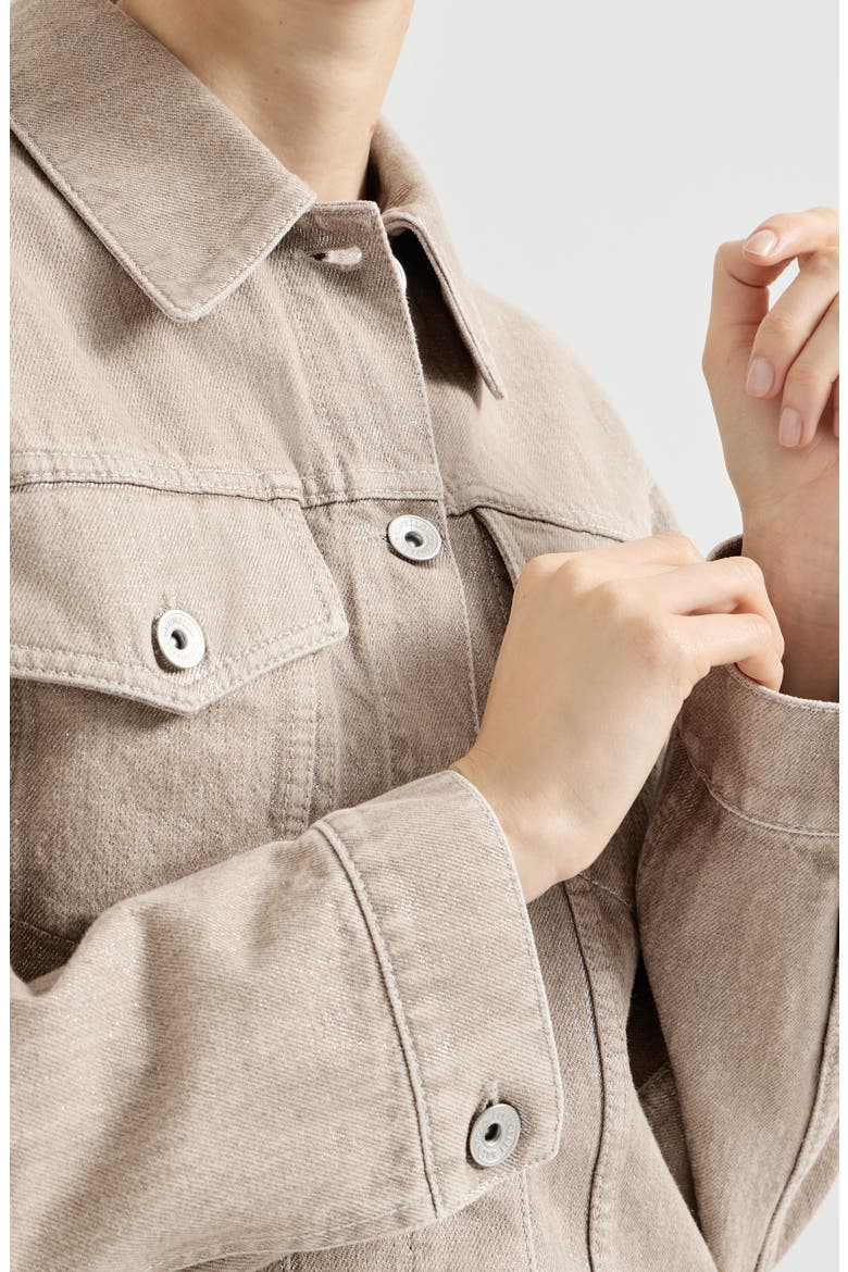 Beige lamé denim four-pocket outerwear jacket with monili, Alternate, color, Rope