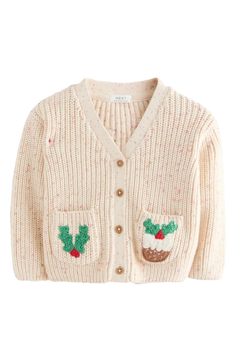 NEXT Kids' Christmas Pocket Cardigan, Main, color, Neutral