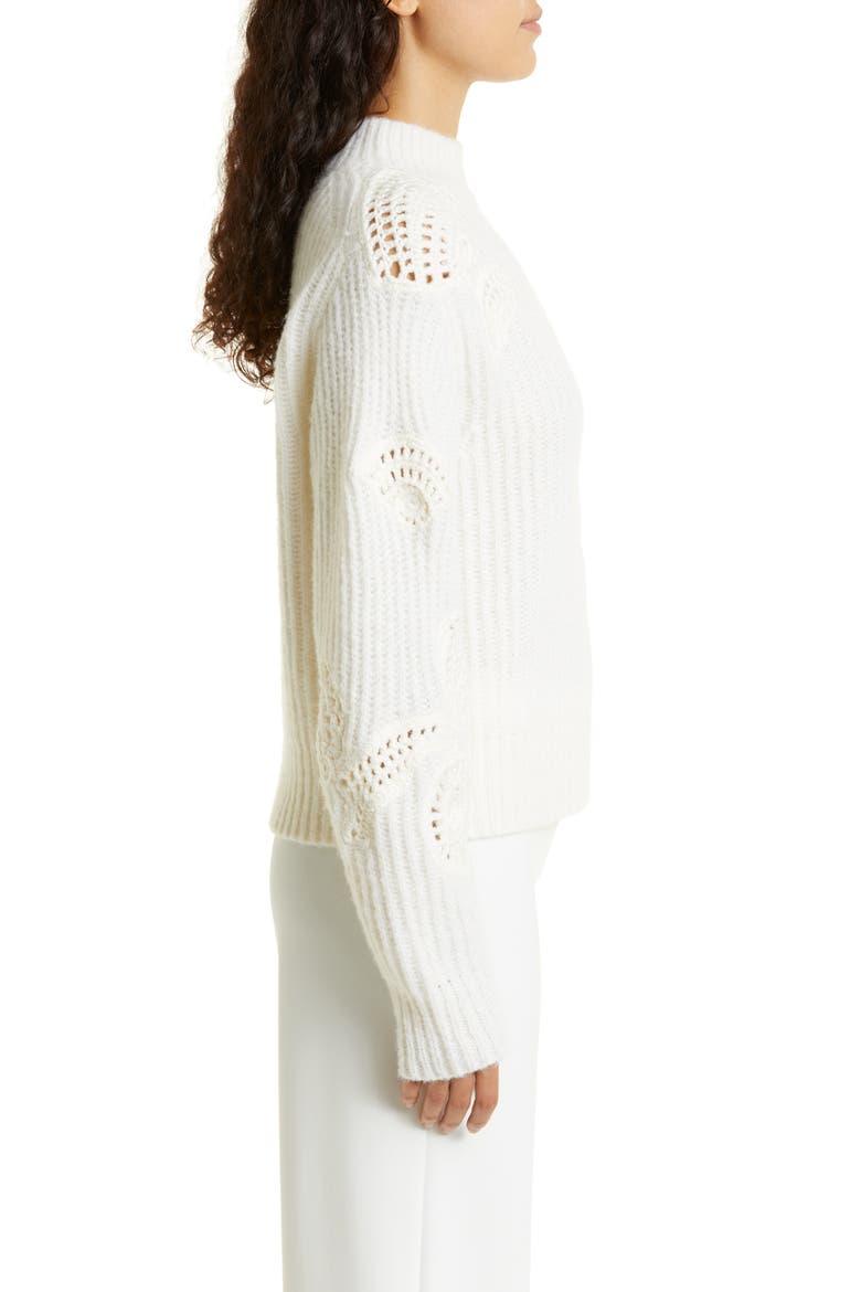 Crochet Shell Accent Rib Sweater, Alternate, color, OFF WHITE