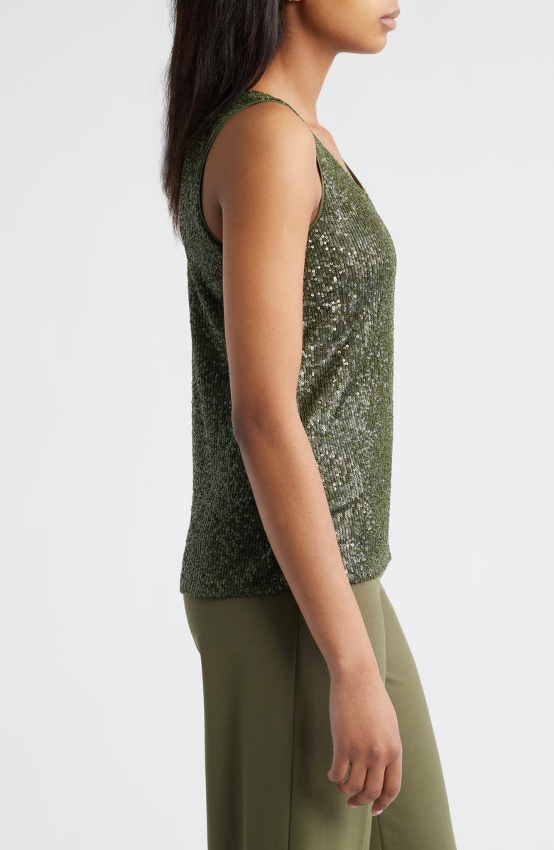 Anne Klein Sequin Double Scoop Neck Mesh Tank, Alternate, color,