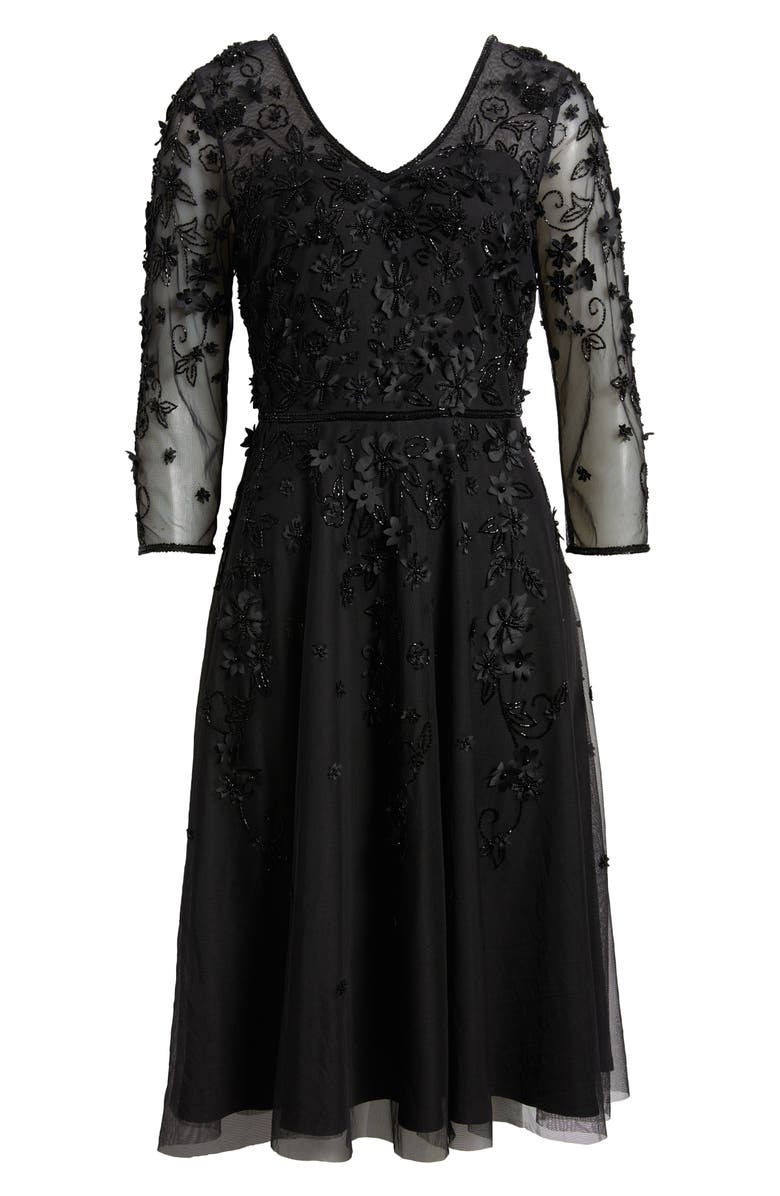 Pisarro Nights 3D Floral Beaded Cocktail Dress, Alternate, color, Black