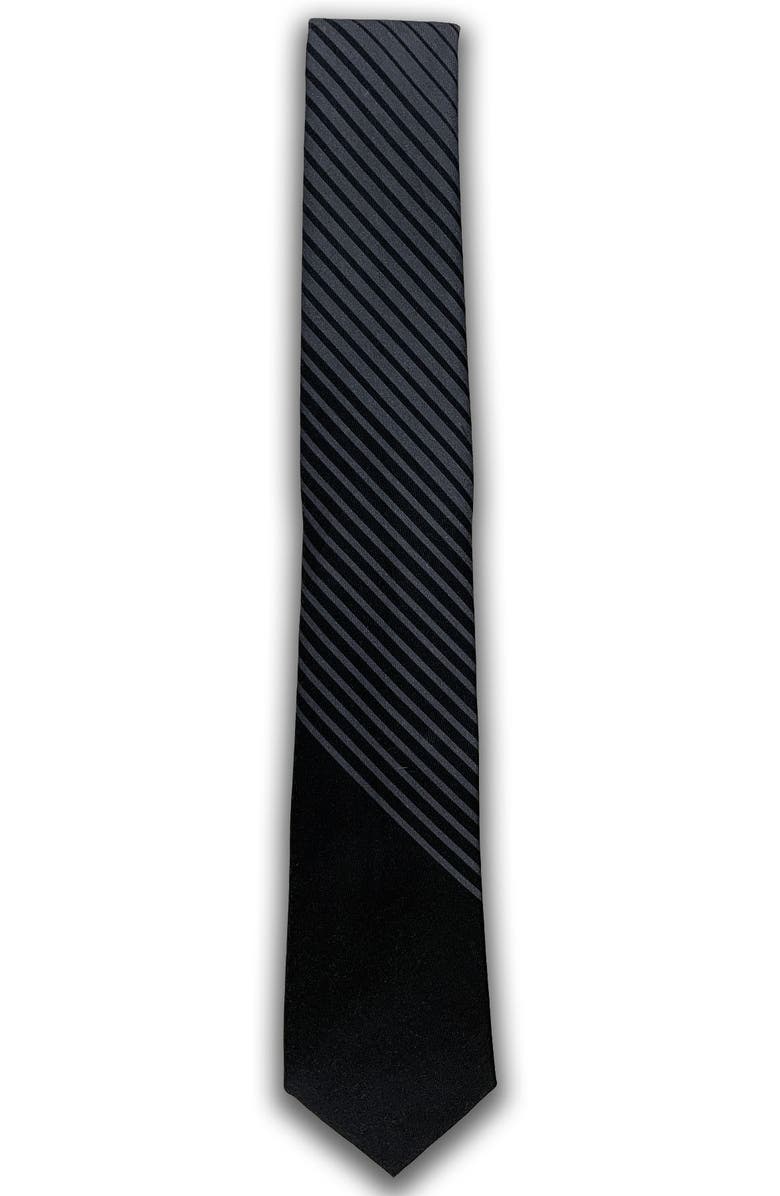 Brooklyn Brigade Men's Variegated Stripe Cotton Tie, Main, color, Black/Grey