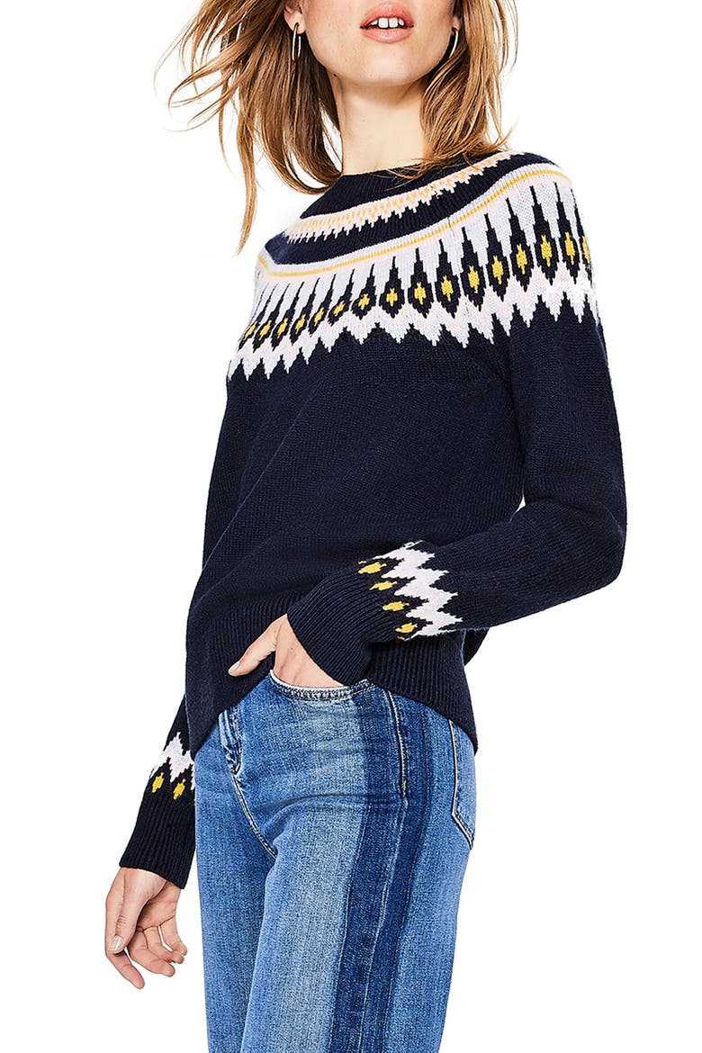 Wool Cotton Alpaca Fair Isle Sweater, Alternate, color, NAVY