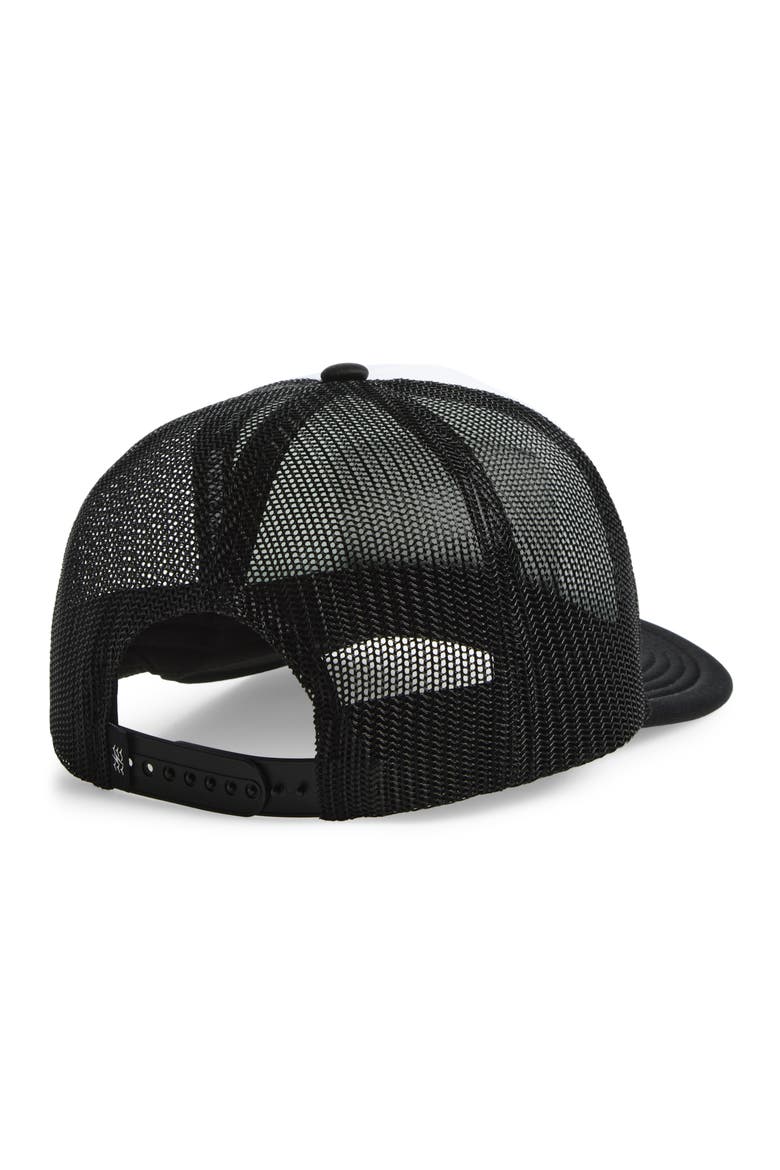 Road Trippin' Patch Snapback Trucker Hat, Alternate, color, BLACK/ WHITE