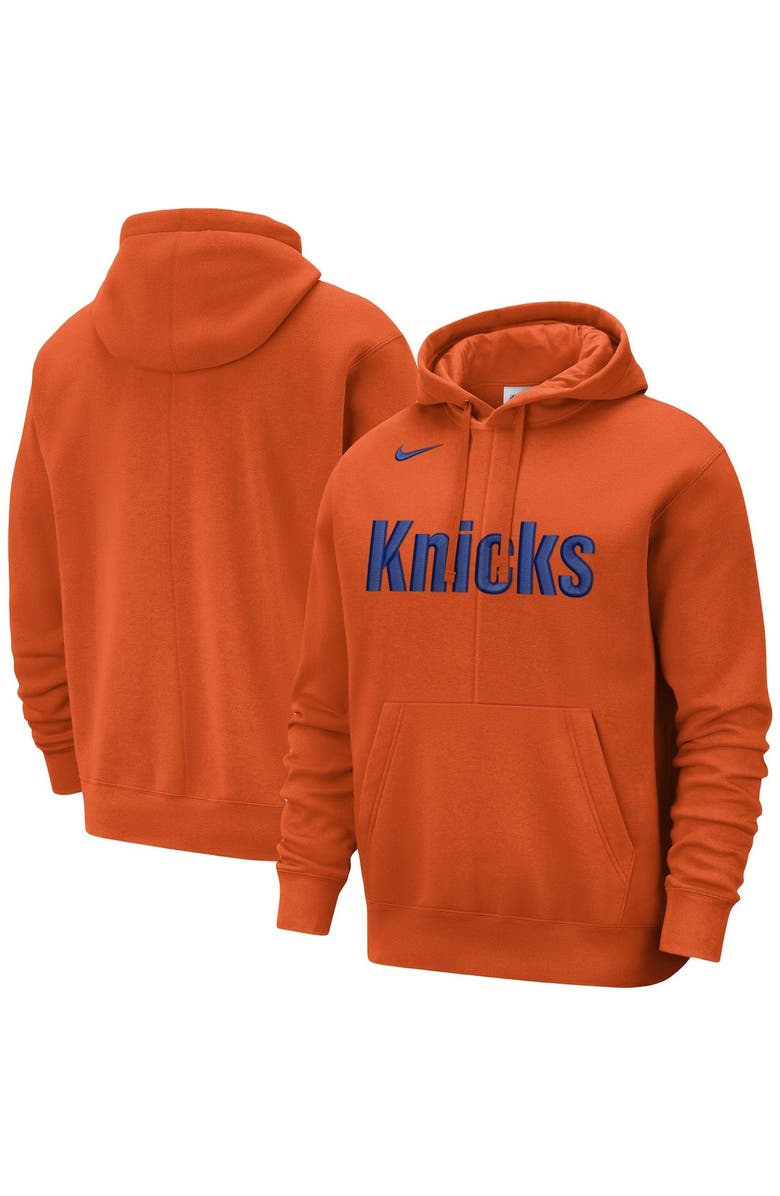 Nike Men's Nike Orange New York Knicks Courtside Versus Stitch Split Pullover Hoodie, Main, color, 