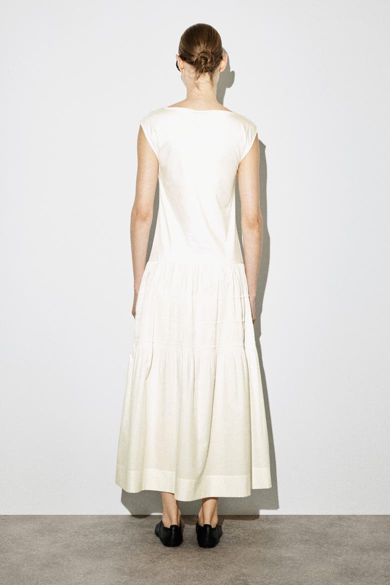Tiered Gathered Midi Dress, Alternate, color, WHITE