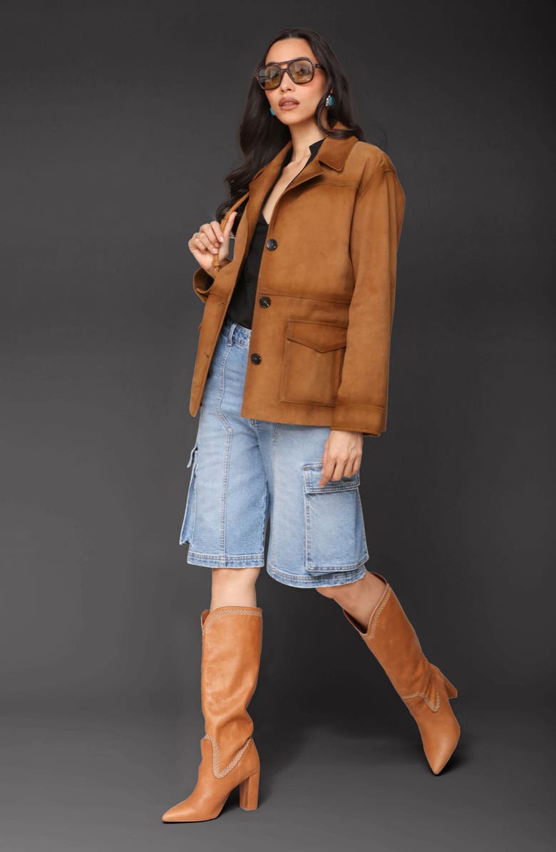 Avec Les Filles Suede Notch Collar Jacket, Alternate, color, Camel