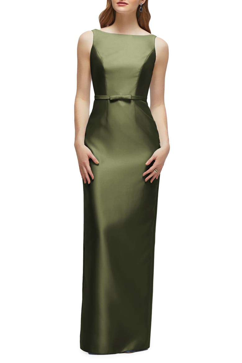 Sleeveless Satin Twill Column Gown, Main, color, OLIVE GREEN