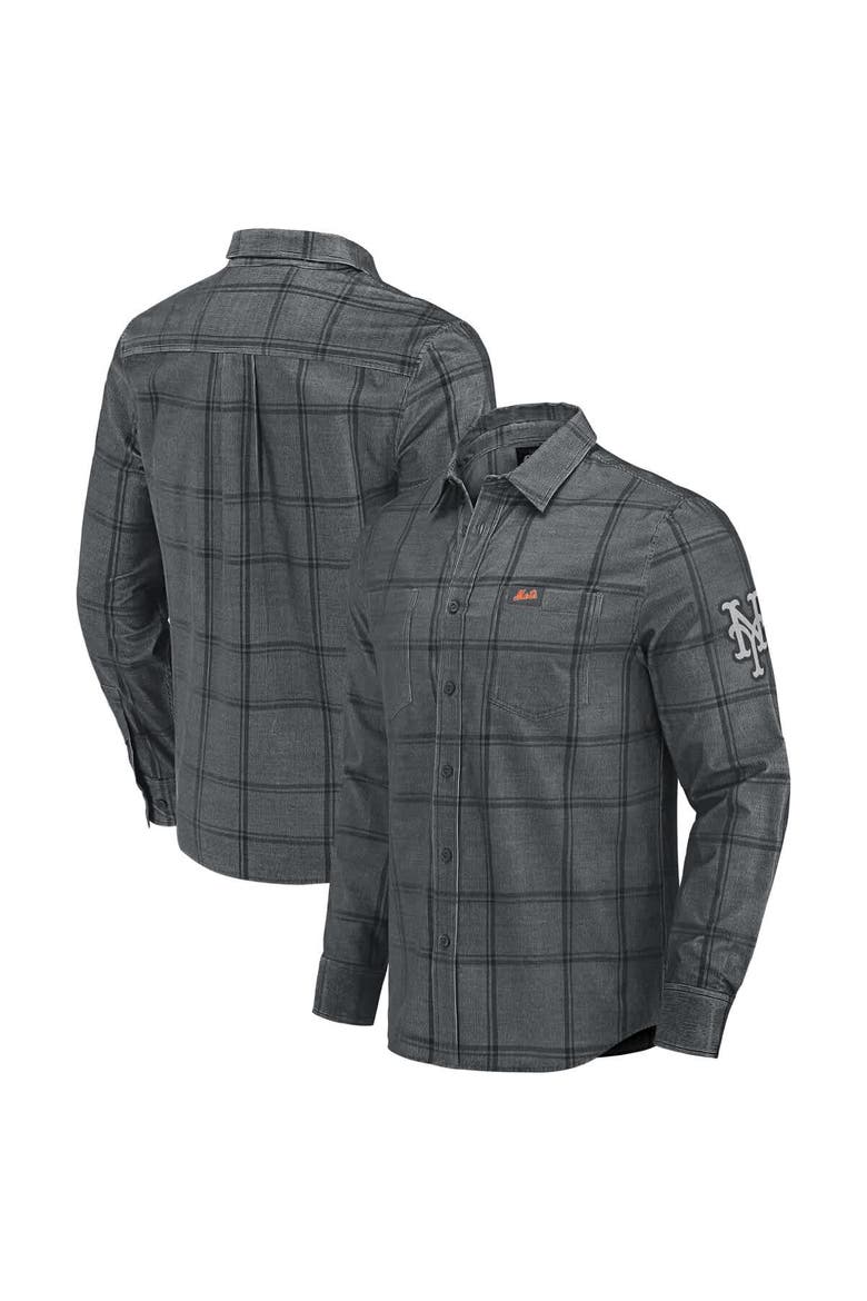 Men's Darius Rucker Collection by Fanatics Gray New York Mets Thin Wale Corduroy Plaid Button Up Shirt, Main, color, Gray
