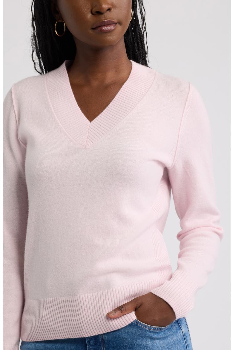 Wool & Cashmere V-Neck Sweater, Alternate, color, PINK SUGAR