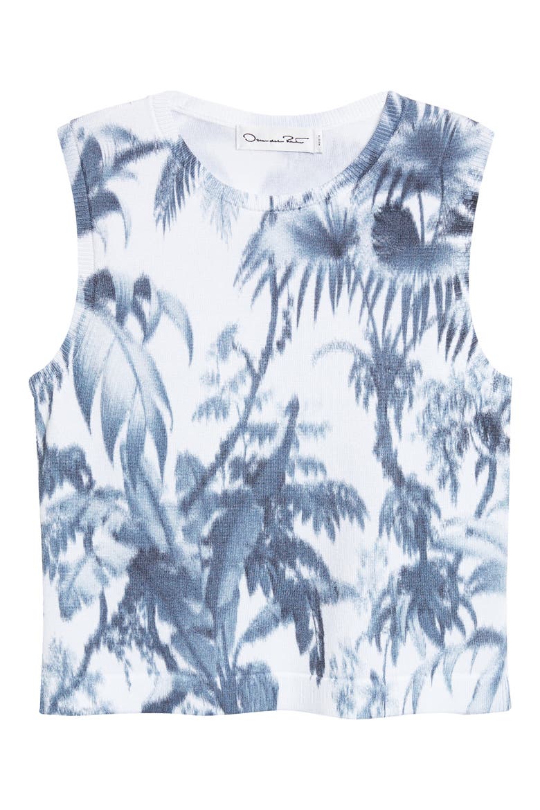 Print Palm Leaf Sleeveless Cotton Blend Sweater, Alternate, color, NAVY/ WHITE