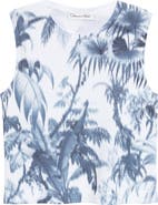 Oscar de la Renta Print Palm Leaf Sleeveless Cotton Blend Sweater