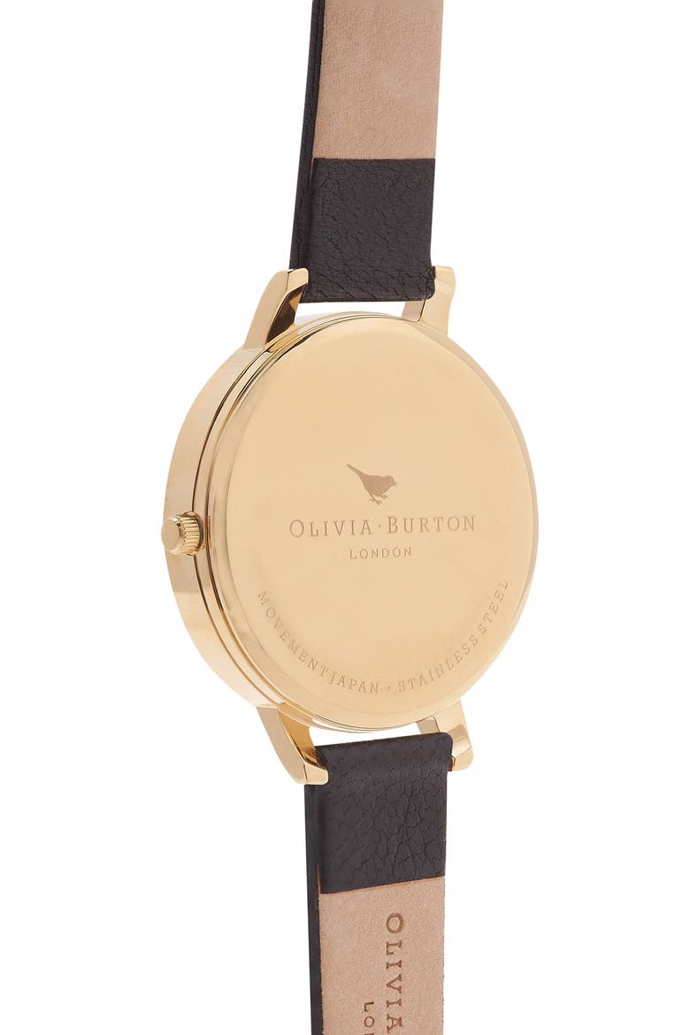 Big Dial Leather Strap Watch, 38mm, Alternate, color, BLACK/ BLACK/ GOLD