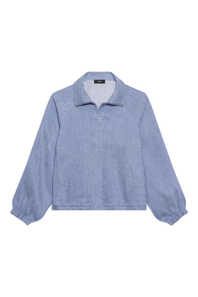 Drawstring Hem Linen Blend Jacket, Alternate, color, LIGHT DENIM