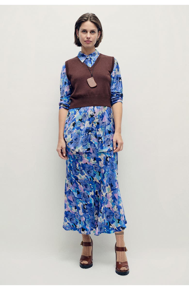 SILK LAUNDRY Long Bias Cut Skirt, Alternate, color, Cornflower Floral