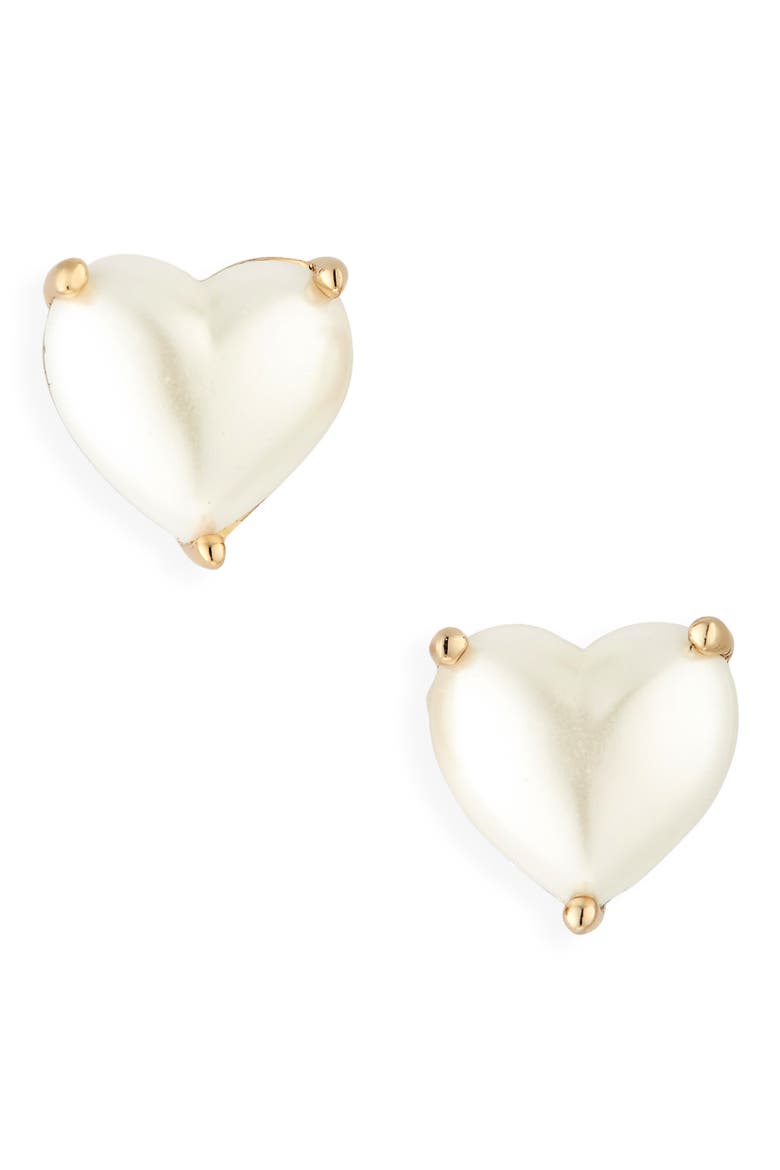 my love cubic zirconia heart stud earrings, Main, color, PEARL