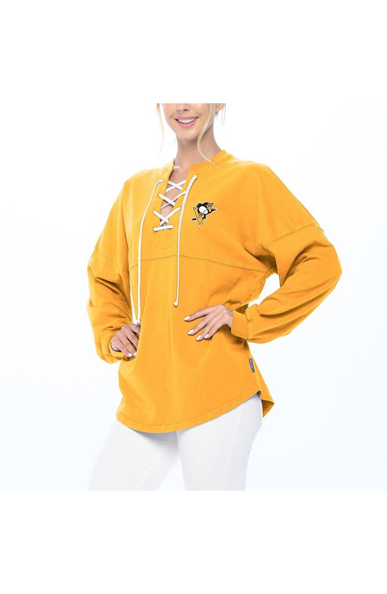 FANATICS Women's Fanatics Branded Gold Pittsburgh Penguins Spirit Lace-Up V-Neck Long Sleeve Jersey T-Shirt, Alternate, color, 