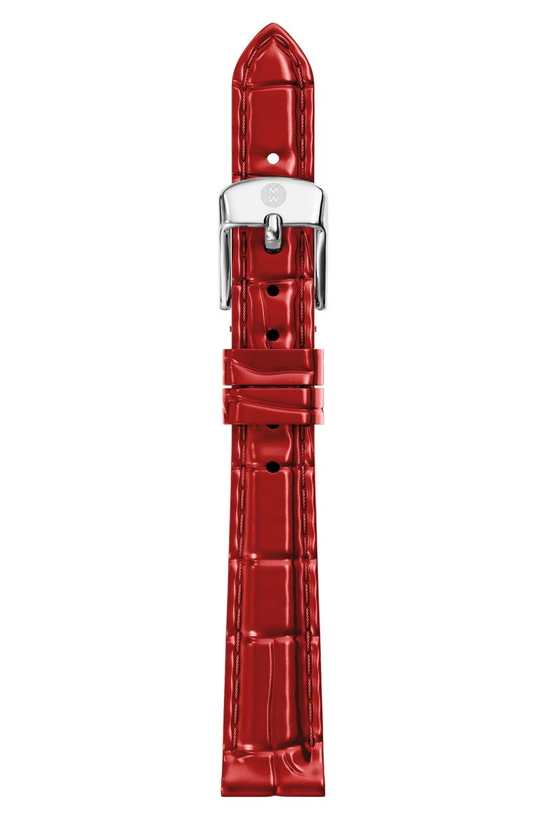 Croc Embossed Leather Watchband, 14mm, Main, color, RED