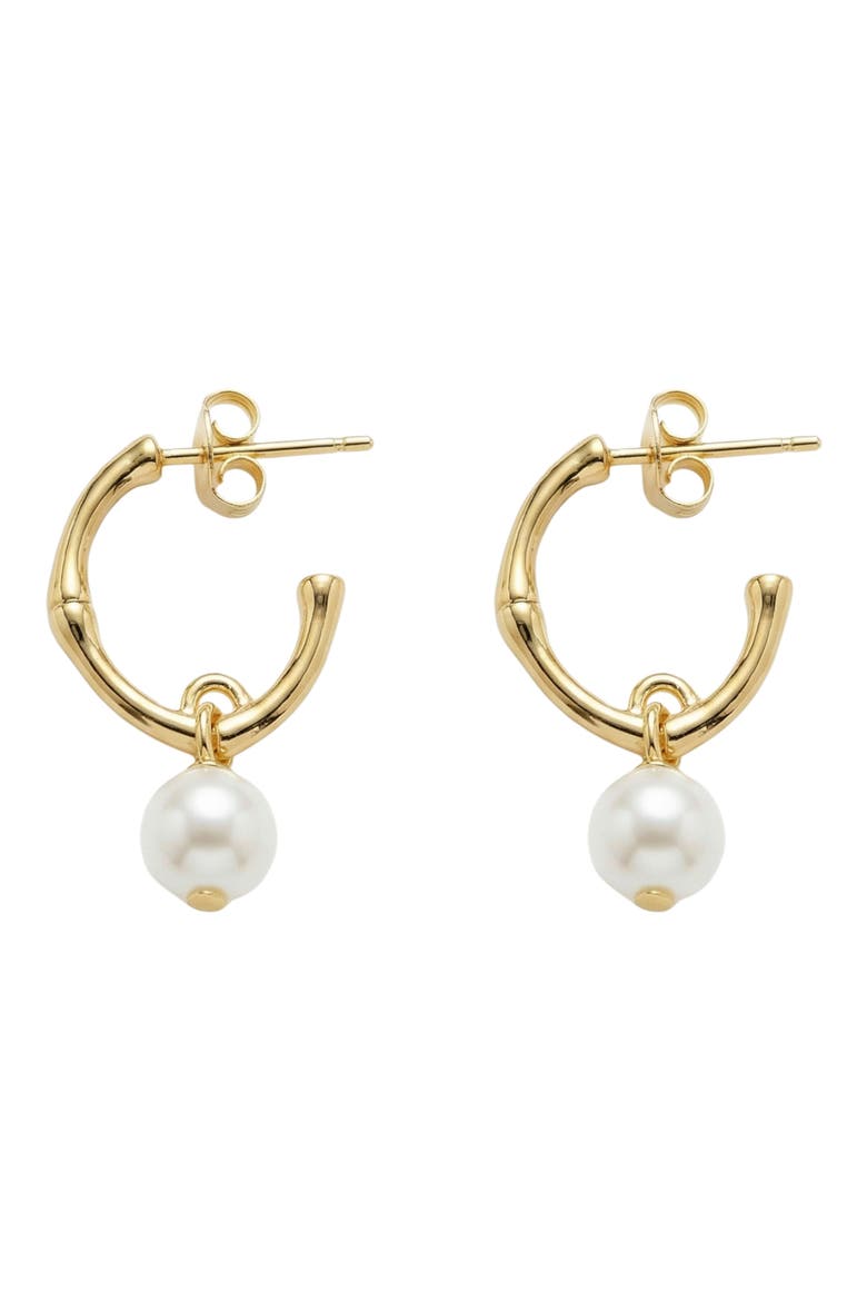 Faux Pearl Drop Hoop Earrings, Alternate, color, GOLD