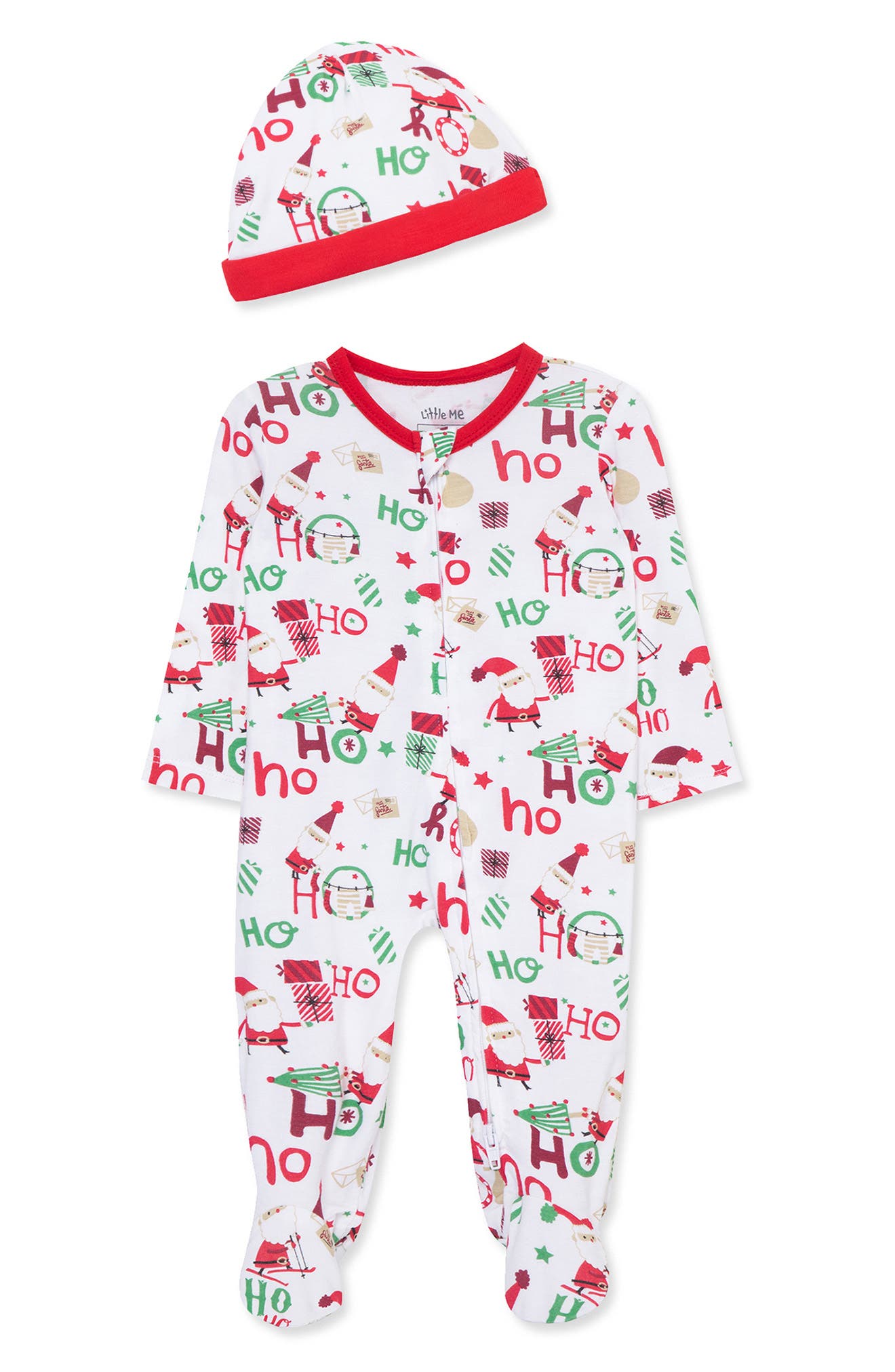 Little Me Ho Ho Ho Holiday Footie & Hat Set in Multi 