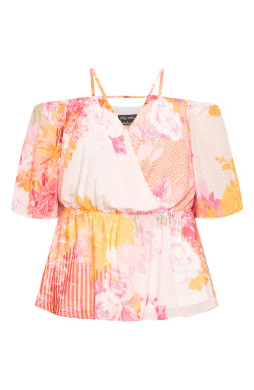 City Chic Adelina Cold Shoulder Peplum Top In Pink