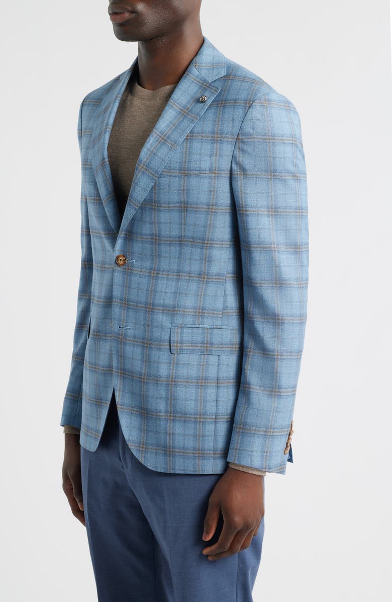 Jack Victor Midland Contemporary Fit Light Blue Plaid Super 120s Wool Sport Coat, Alternate, color, Light Blue