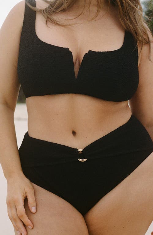 Mango Textured Bikini Bottoms In Black
